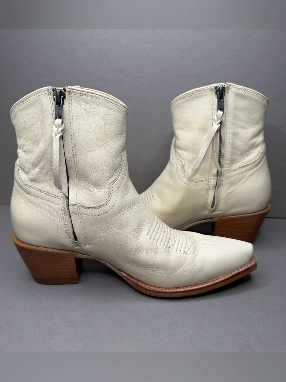TECOVAS “The Daisy” Bone Calfskin Leather Western Boots Women Sz 8.5 Rodeo White